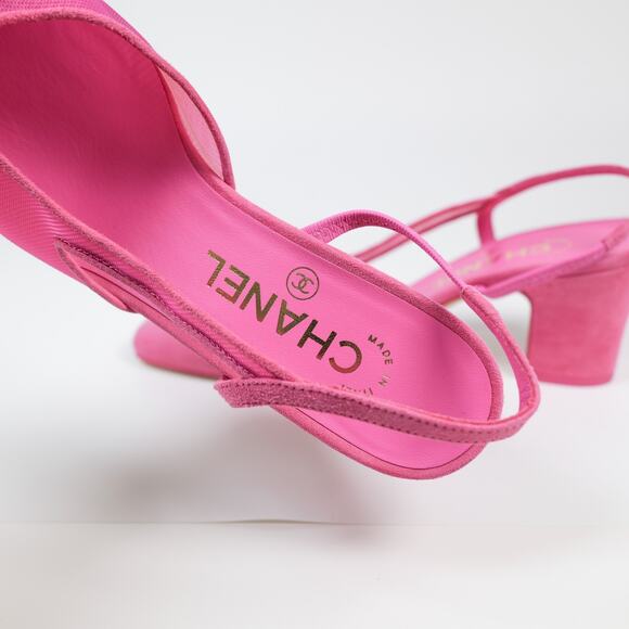 NWOB CHANEL Pink Mesh w/ Suede Cap Toe Slingback Pumps EU 36 - Picture 3 of 8